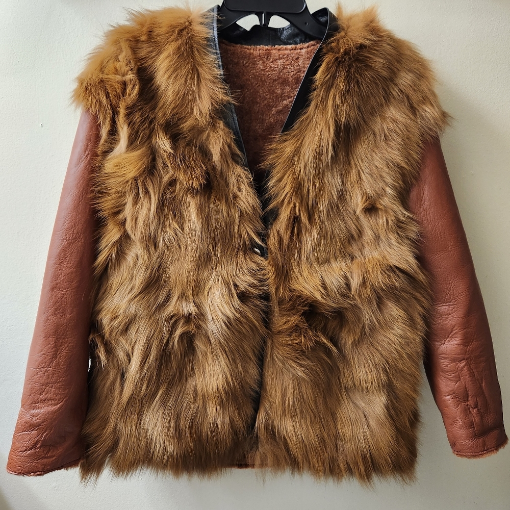 NWOT Real Fox Fur Genuine leather and shearling Coat  Only One Available